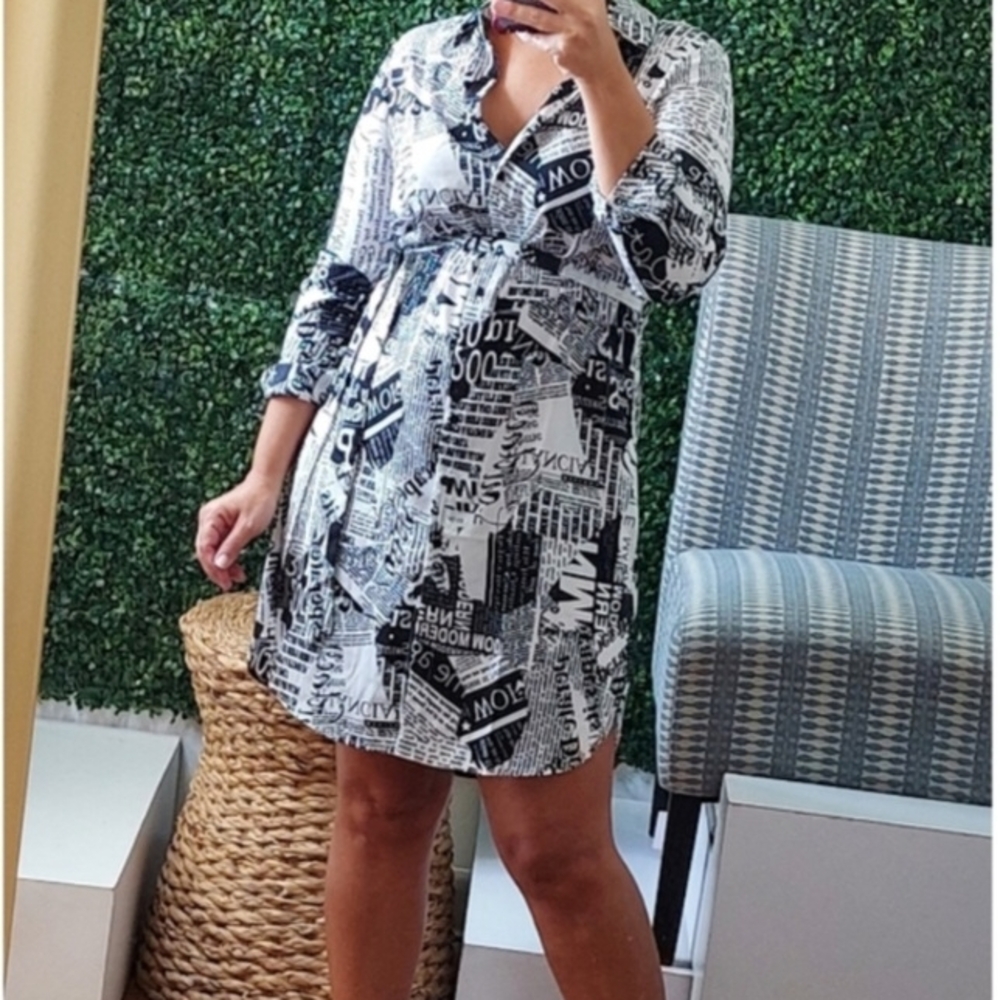Stylish Black and White Print Dress